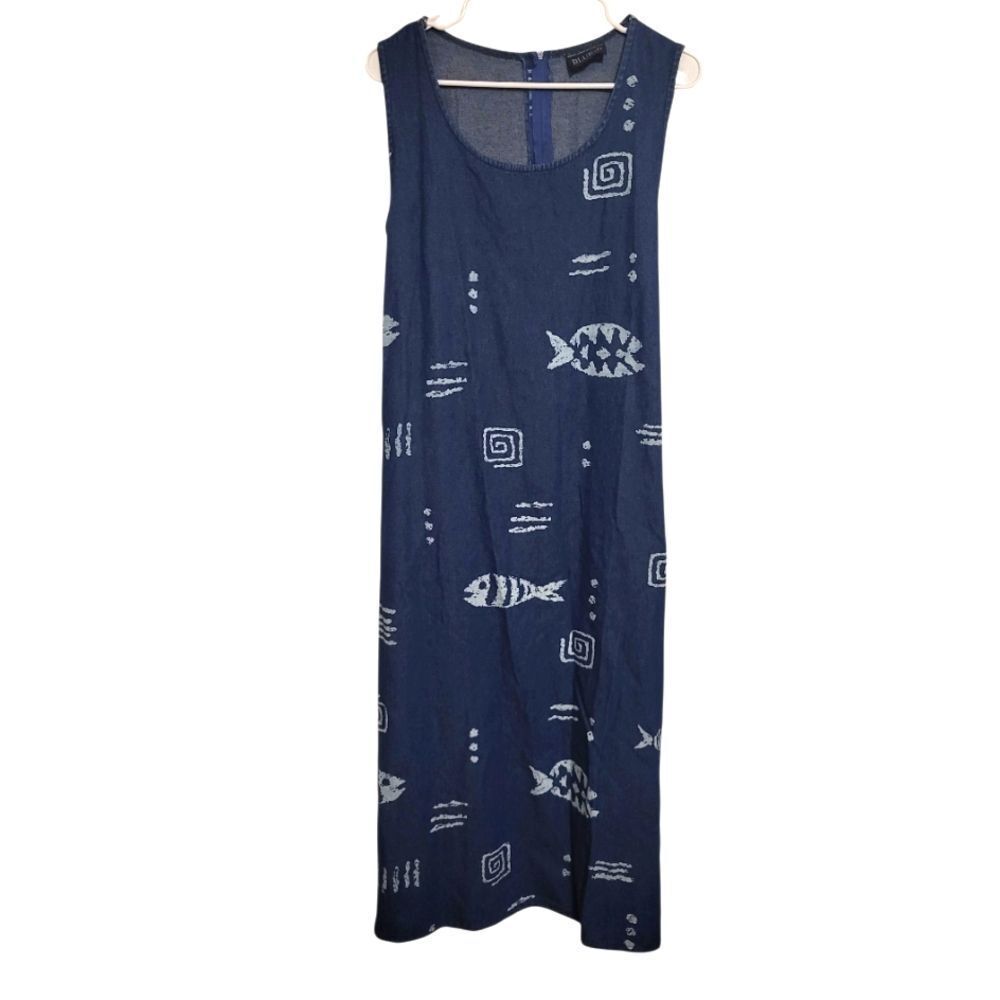 BLUE J. Vintage Fish Novelty Print Cotton Tank Top Dress, L (approx)